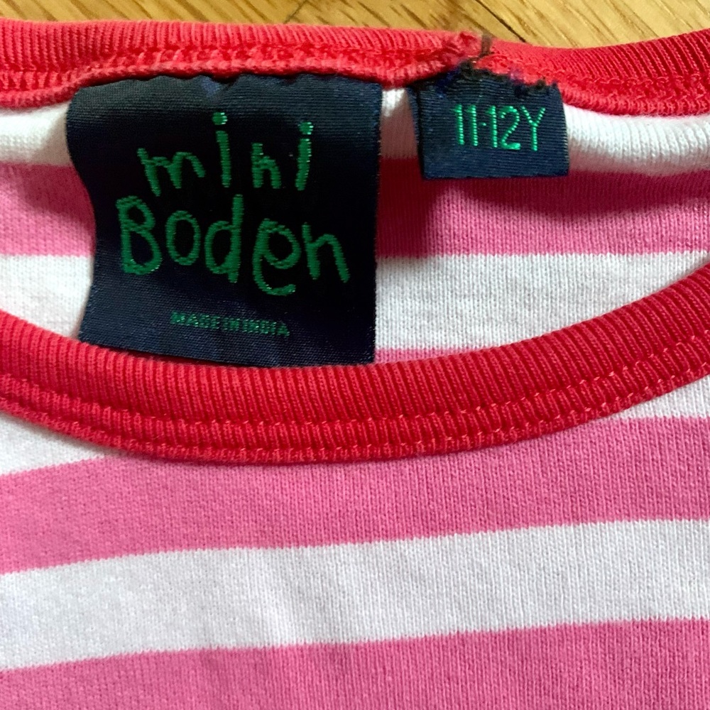 Mini Boden 11-12Y Girls Long Sleeve Striped T-Shirt with Cat/Fish Appliqués - Picture 4 of 5